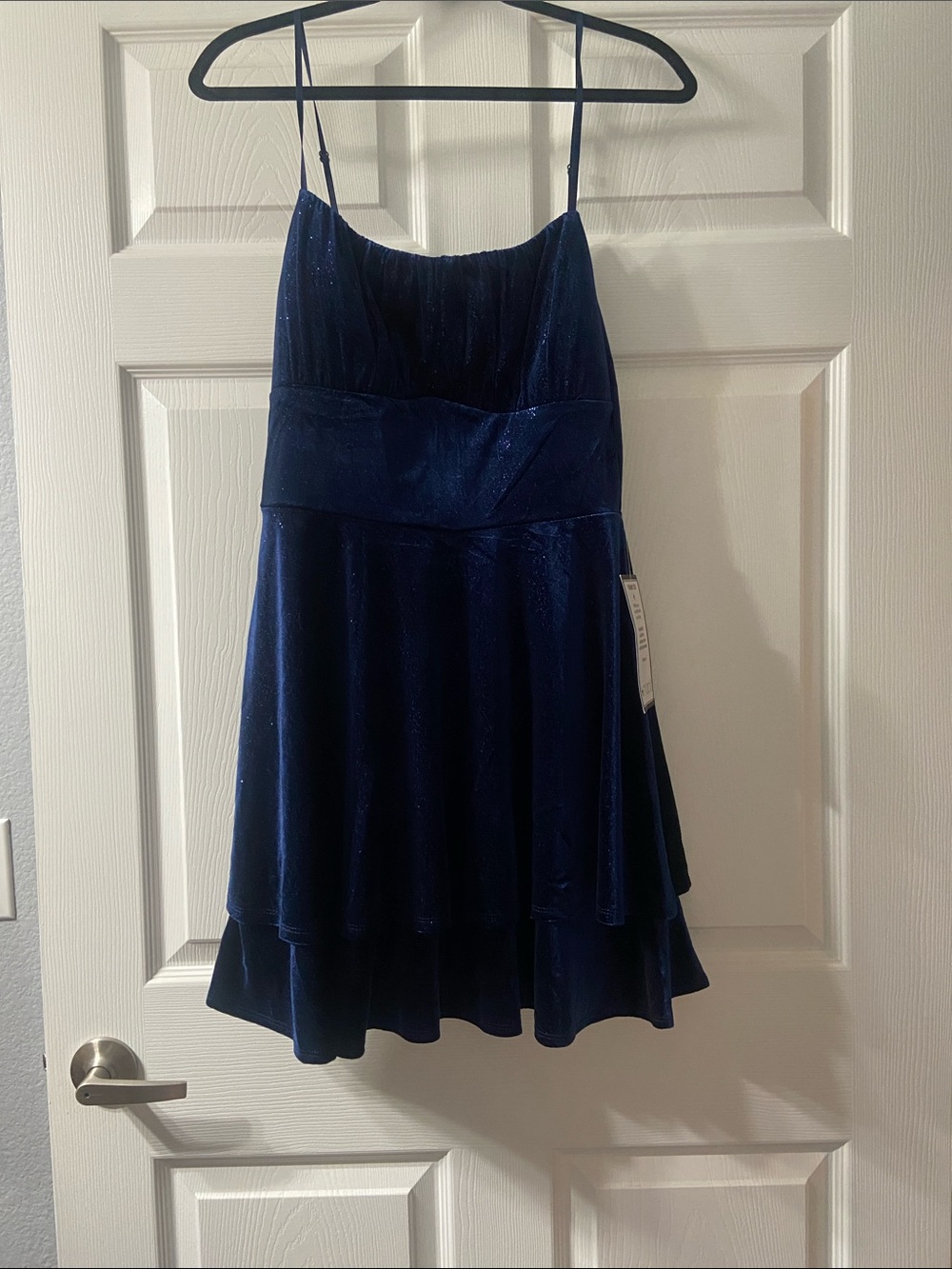 Emerald Sundae Navy Blue Sparkle Spaghetti-Strap Party Dress